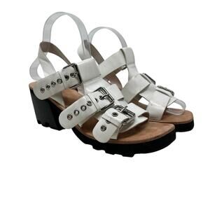 Jeffrey Campbell Riveter Lugged Buckle Sandal Block Heel White Size US 8